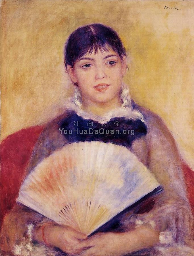 Girl with a Fan, Alphonsine Fournaise - 皮埃尔·奥古斯特·雷诺阿